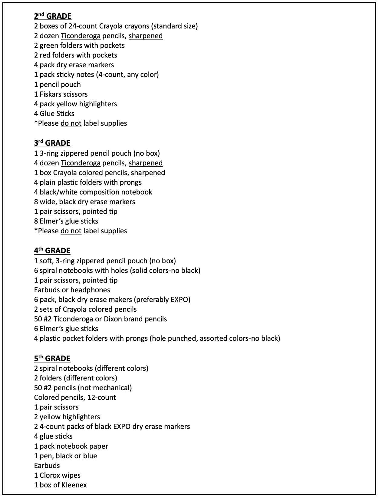 Supply List cont.